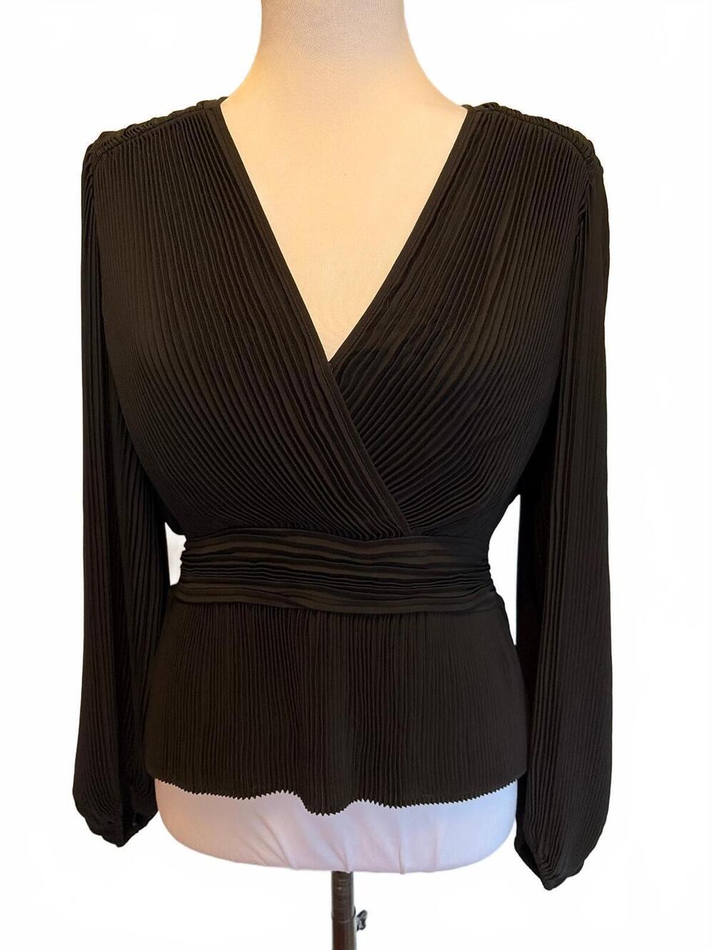The Kooples Black Pleated Faux Wrap Blouse 3 L Peplum Romantic Parisian Chic - Picture 1 of 7
